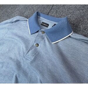 VTG George Mens Size Large Blue Textured Short Sleeve Polo Shirt Contrast Collar